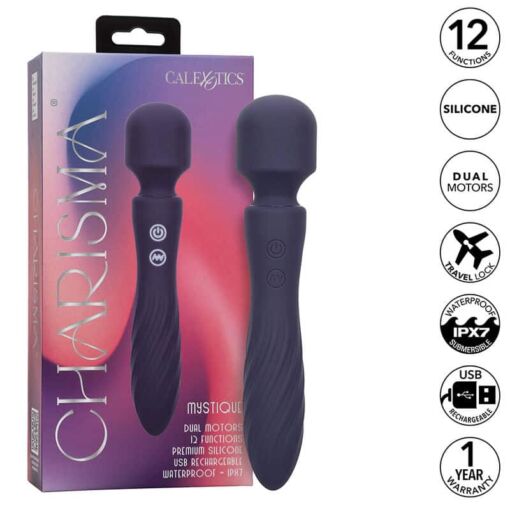 CALEXOTICS – CHARISMA MYSTIQUE MASAJEADOR DOBLE MOTOR 12 FUNCIONES 21,5 CM X 4,5 CM MORADO - intimamenities.com
