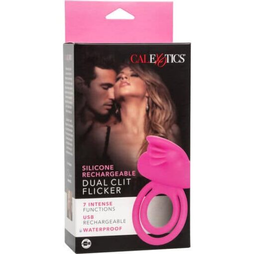 CALEXOTICS – DUAL CLIT FLICKER ENHANCER DOBLE ANILLO VIBRADOR DE SILICONA ROSA - intimamenities.com