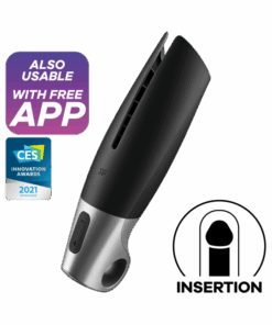 SATISFYER - POWER MASTURBATOR NEGRO Y PLATA