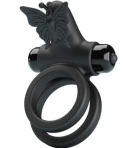 PRETTY LOVE – DOBLE ANILLO VIBRADOR CON ESTIMULADOR NEGRO - intimamenities.com