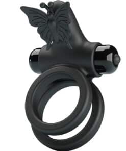PRETTY LOVE – DOBLE ANILLO VIBRADOR CON ESTIMULADOR NEGRO - intimamenities.com
