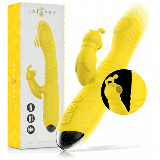 INTENSE – TOKY VIBRADOR MULTIFUNCIÓN RECARGABLE UP & DOWN CON ESTIMULADOR DE CLITORIS AMARILLO - intimamenities.com