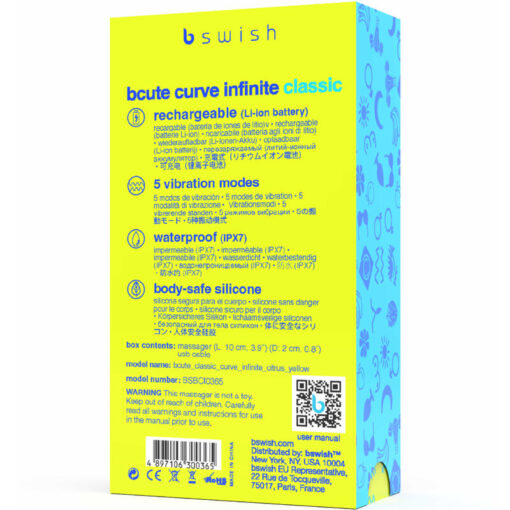 B SWISH – BCUTE CURVE INFINITE CLASSIC VIBRADOR RECARGABLE SILICONA AMARILLO - intimamenities.com