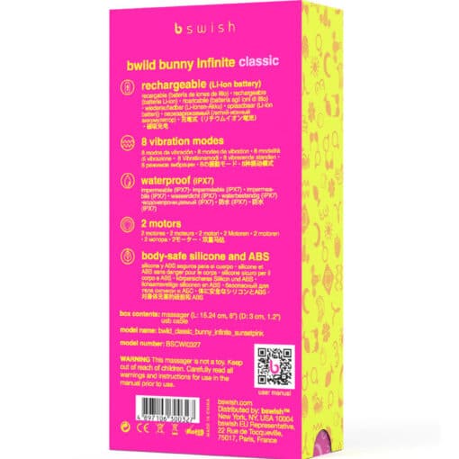 B SWISH – BWILD BUNNY INFINITE CLASSIC VIBRADOR RECARGABLE SILICONA ROSA - intimamenities.com