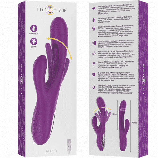 INTENSE – APOLO VIBRADOR MULTIFUNCIÓN RECARGABLE 7 VIBRACIONES CON LENGUA OSCILANTE MORADO - intimamenities.com