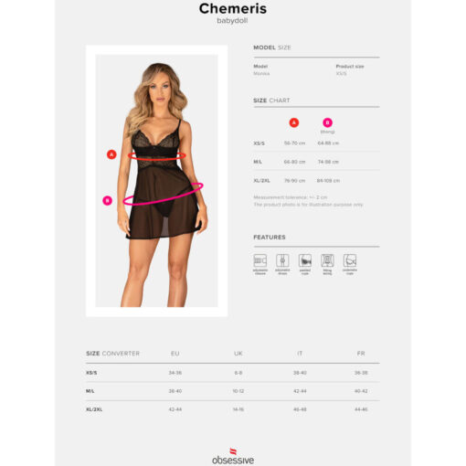 OBSESSIVE - CHEMERIS SET BADYDOLL & TANGA XS/S - Imagen 7