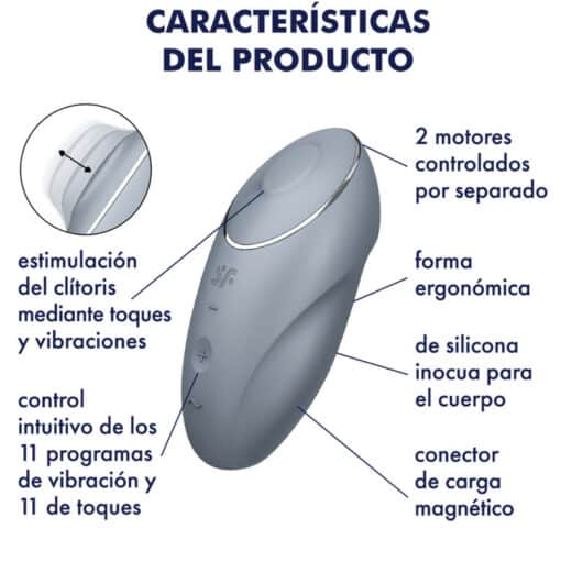 SATISFYER – TAP & CLIMAX 1 VIBRADOR LAY-ON GRIS - intimamenities.com