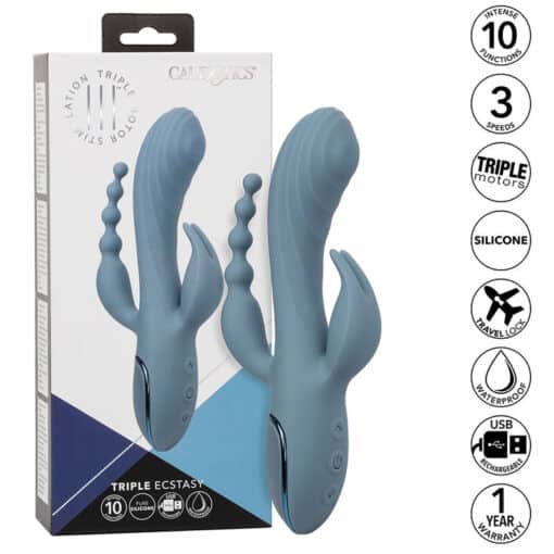 CALEXOTICS – VIBRADOR TRIPLE ÉXTASIS GRIS - intimamenities.com