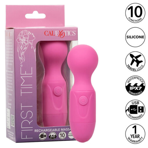 CALEXOTICS – FIRST TIME MASAJEADOR RECARGABLE 10 VIBRACIONES ROSA - intimamenities.com