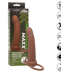 CALEXOTICS - MAXX DOBLE PENETRADOR ACANALADO 10 VIBRACIONES MULATO