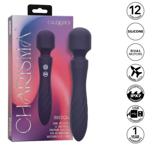 CALEXOTICS – CHARISMA MYSTIQUE MASAJEADOR DOBLE MOTOR 12 FUNCIONES 21,5 CM X 4,5 CM MORADO - intimamenities.com
