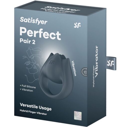 SATISFYER - PERFECT PAIR 2 MULTIVIBRADOR 2 EN 1 ANILLO PARA PENE & ESTIMULADOR DE DEDO GRIS - Imagen 9