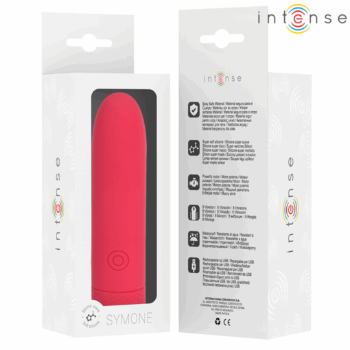 INTENSE – SYMONE BALA VIBRADORA RECARGABLE POR USB 8 VIBRACIONES ROJO 10 X 2.2 CM - intimamenities.com