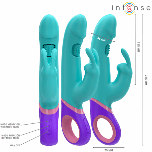 INTENSE – MÓNICA VIBRADOR RABBIT CON ESTIMULADOR ROTATORIO DEL PUNTO G AZUL - intimamenities.com