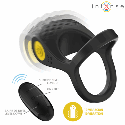 INTENSE – ALEX ANILLO DOBLE VIBRADOR PENE 10 VIBRACIONES NEGRO - intimamenities.com