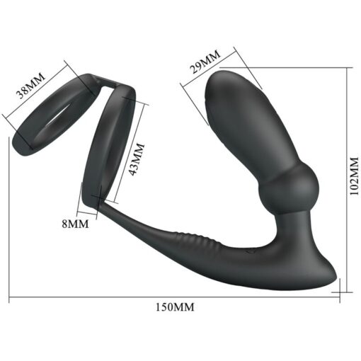 PRETTY LOVE - EMONI ANILLO PENE + PLUG ANAL 12 VIBRACIONES NEGRO - Imagen 5