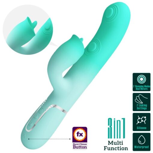PRETTY LOVE – GIGI VIBRADOR RABBIT MULTIFUNCIÓN VERDE AGUA - intimamenities.com