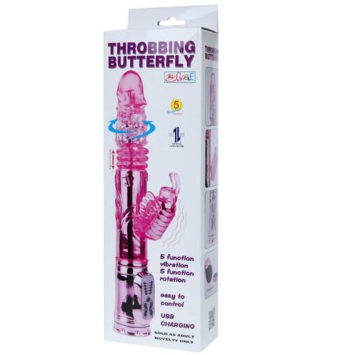 BAILE – VIBRADOR RECARGABLE CON ROTACION Y ESTIMULADOR THROBBING BUTTERF - intimamenities.com