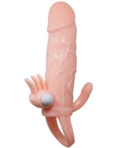 BAILE - BRAVE MAN FUNDA PENE ANAL Y CLITORIS VIBRADOR 16.5 CM NATURAL