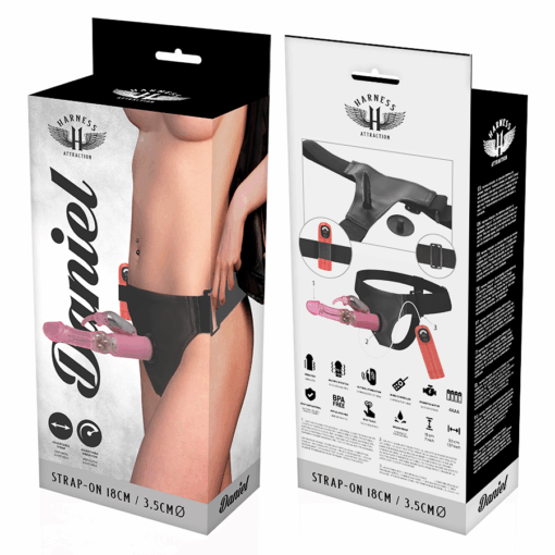 HARNESS ATTRACTION – ARNÉS  DANIEL CON VIBRACIÓN Y ROTACIÓN 18 CM -O- 3.5 CM - intimamenities.com