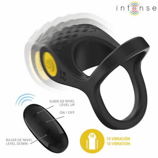 INTENSE – ALEX ANILLO DOBLE VIBRADOR PENE 10 VIBRACIONES NEGRO - intimamenities.com