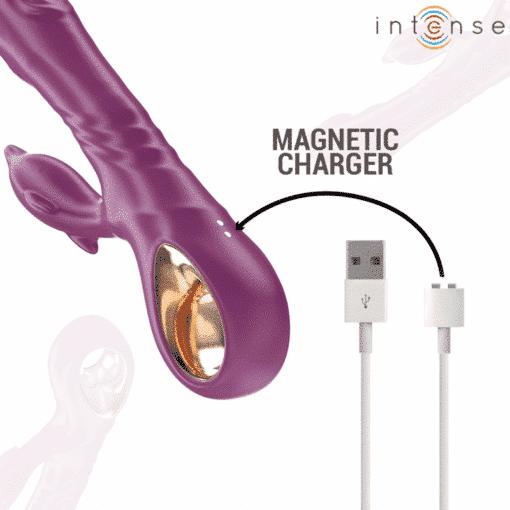 INTENSE – HALLE VIBRADOR MULTIFUNCIÓN CON LENGUA ESTIMULADORA EN FORMA DE DELFÍN MORADO - intimamenities.com