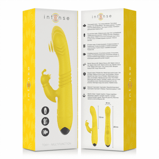 INTENSE – TOKY VIBRADOR MULTIFUNCIÓN RECARGABLE UP & DOWN CON ESTIMULADOR DE CLITORIS AMARILLO - intimamenities.com