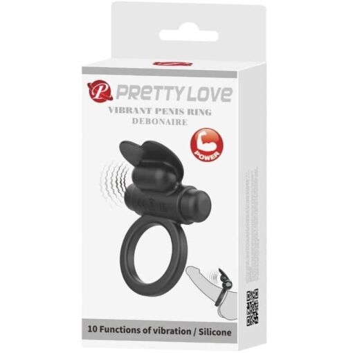 PRETTY LOVE – DEBONAIRE ANILLO VIBRADOR CONEJO 10 VIBRACIONES NEGRO - intimamenities.com