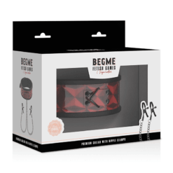 Comprar BEGME - RED EDITION COLLAR CON CADENAS Y PINZAS PEZONES CON FORRO DE NEOPRENO al mejor precio - Envíos Discretos
