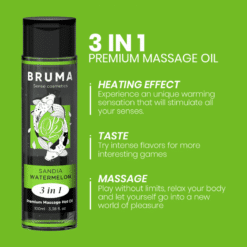 Comprar BRUMA - ACEITE DE MASAJE PREMIUM EFECTO CALOR SABOR SANDÍA 3 EN 1 - 100 ML al mejor precio - Envíos Discretos
