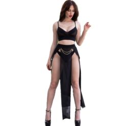 Comprar CHILIROSE - CR 4672 TOP NEGRO FALDA Y TANGA CON CADENAS DORADAS S al mejor precio - Envíos Discretos