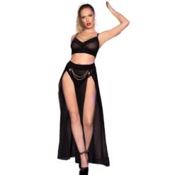 Comprar CHILIROSE - CR 4672 TOP NEGRO FALDA Y TANGA CON CADENAS DORADAS S al mejor precio - Envíos Discretos