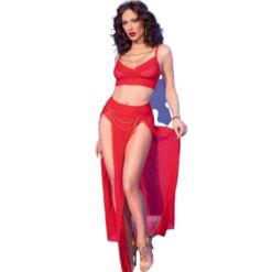 Comprar CHILIROSE - CR 4850 SET TOP ROJO Y LEGGINS CON COMPLEMENTOS DORADOS S al mejor precio - Envíos Discretos