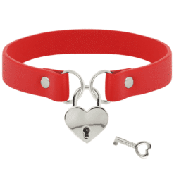 Comprar COQUETTE CHIC DESIRE - COLLAR CUERO VEGANO ROJO ACCESORIO CORAZÓN CON LLAVE al mejor precio - Envíos Discretos