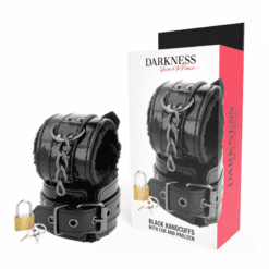 Comprar DARKNESS - ESPOSAS CUERO AJUSTABLES MANOS NEGRO CON CANDADO al mejor precio - Envíos Discretos