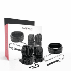 Comprar DARKNESS - ESPOSAS Y COLLAR DE CUERO NEGRO al mejor precio - Envíos Discretos