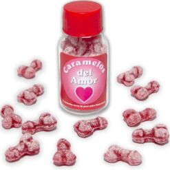 Comprar DIABLO PICANTE - 12 CARAMELOS DEL AMOR FORMA PENE FRESA/CEREZA al mejor precio - Envíos Discretos