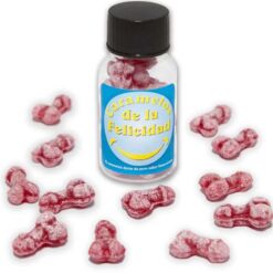 Comprar DIABLO PICANTE - BOTE 12 CARAMELOS DE LA FELICIDAD FORMA PENE FRESA/CEREZA al mejor precio - Envíos Discretos