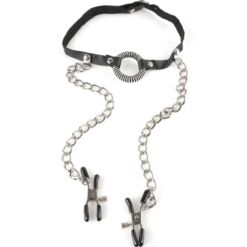 Comprar FETISH FANTASY SERIES - MORDAZA CON PINZAS PARA PEZONES al mejor precio - Envíos Discretos