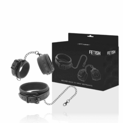 Comprar FETISH SUBMISSIVE - COLLAR Y ESPOSAS CUERO VEGANO CON FORRO DE NEOPRENO al mejor precio - Envíos Discretos
