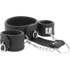 Comprar FETISH SUBMISSIVE - COLLAR Y ESPOSAS CUERO VEGANO CON FORRO DE NEOPRENO al mejor precio - Envíos Discretos