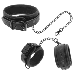 Comprar FETISH SUBMISSIVE - COLLAR Y ESPOSAS CUERO VEGANO CON FORRO DE NEOPRENO al mejor precio - Envíos Discretos