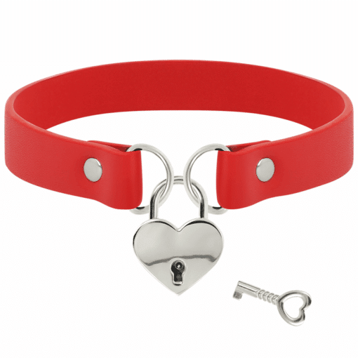 COQUETTE CHIC DESIRE - COLLAR CUERO VEGANO ROJO ACCESORIO CORAZÓN CON LLAVE - Imagen 3