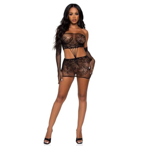 LEG AVENUE - VESTIDO DE ENCAJES Y GUANTES TALLA ÚNICA - NEGRO - Imagen 5