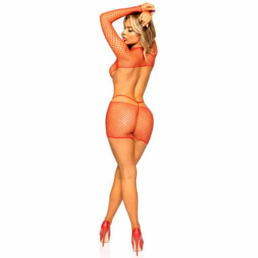 LEG AVENUE - MINI VESTIDO EN RED MANGA LARGA TALLA ÚNICA - ROJO - Imagen 5