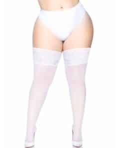 LEG AVENUE - MEDIAS AUTOADHESIVAS CON ENCAJE ANCHO COLOR BLANCO TALLA PLUS