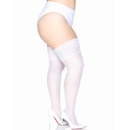 LEG AVENUE - MEDIAS AUTOADHESIVAS CON ENCAJE ANCHO COLOR BLANCO TALLA PLUS - Imagen 2