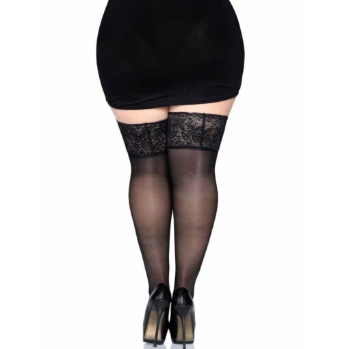 LEG AVENUE - MEDIAS NEGRAS AUTOADHESIVAS CON ENCAJE ANCHO PLUS SIZE - Imagen 4