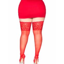 LEG AVENUE - MEDIAS ROJAS AUTOADHESIVAS CON ENCAJE ANCHO PLUS SIZE - piKanteo | Despierta tu lado más piKante