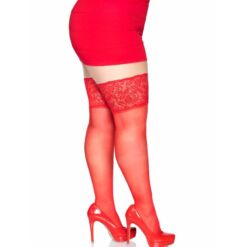LEG AVENUE - MEDIAS ROJAS AUTOADHESIVAS CON ENCAJE ANCHO PLUS SIZE - piKanteo | Despierta tu lado más piKante
